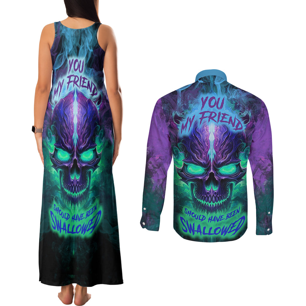 you-my-friend-should-have-been-swallowed-skull-couples-matching-tank-maxi-dress-and-long-sleeve-button-shirts