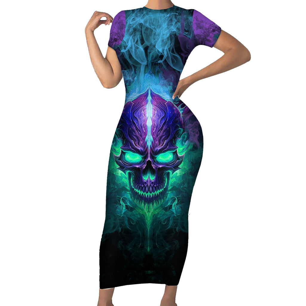 you-my-friend-should-have-been-swallowed-skull-short-sleeve-bodycon-dress