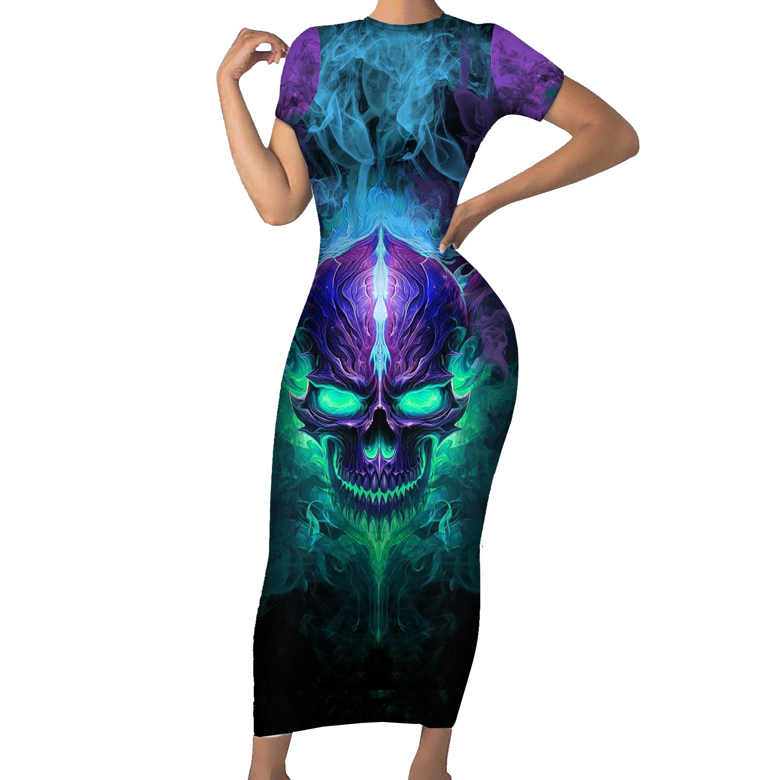 you-my-friend-should-have-been-swallowed-skull-short-sleeve-bodycon-dress