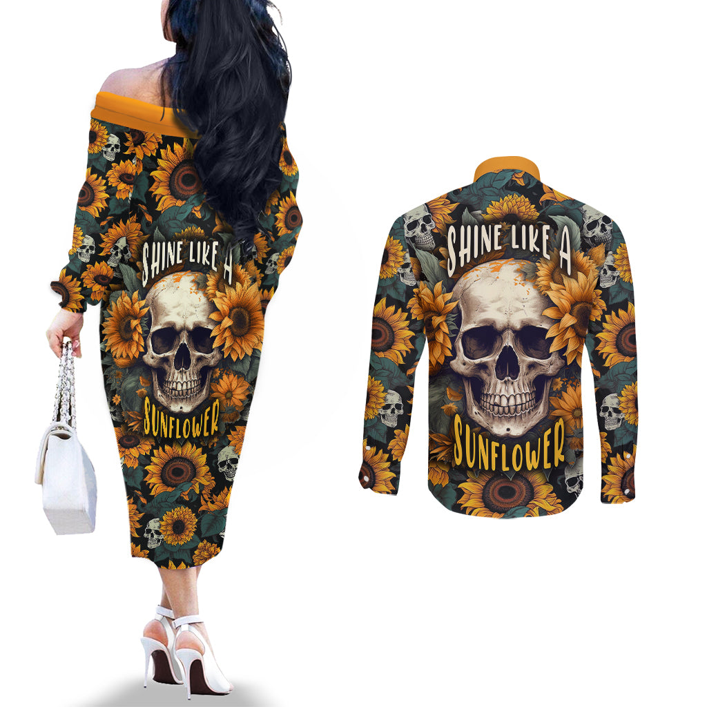 shine-like-a-sunflower-skull-couples-matching-off-the-shoulder-long-sleeve-dress-and-long-sleeve-button-shirts