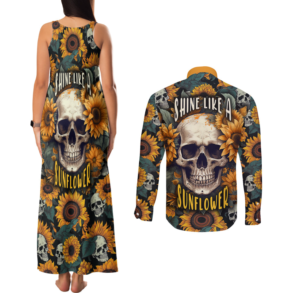 shine-like-a-sunflower-skull-couples-matching-tank-maxi-dress-and-long-sleeve-button-shirts