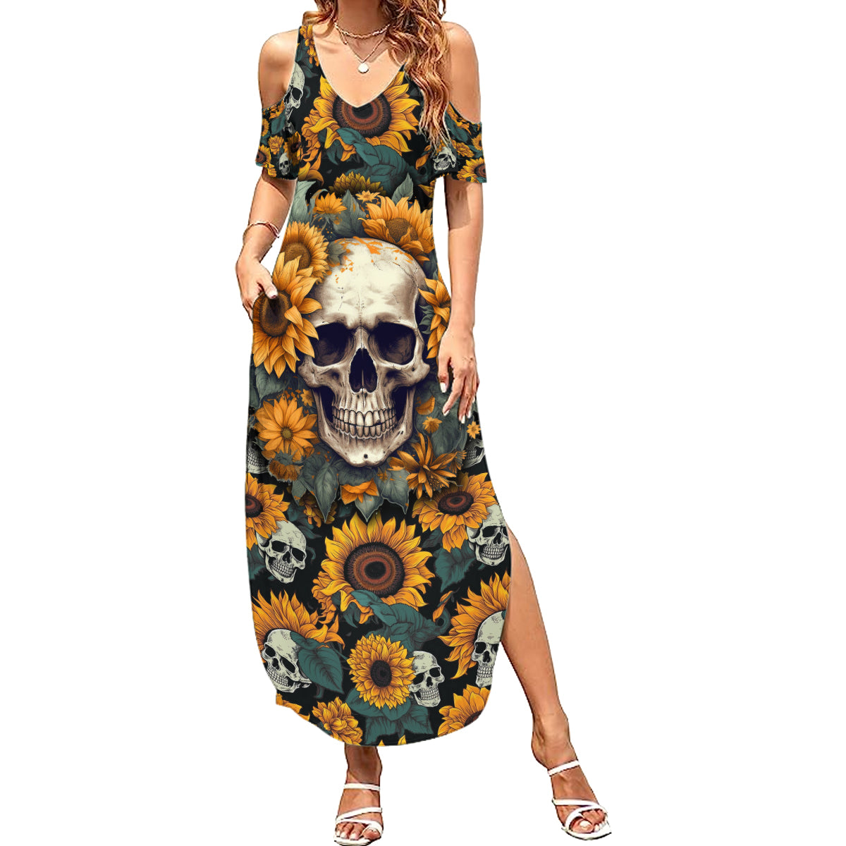 shine-like-a-sunflower-skull-summer-maxi-dress