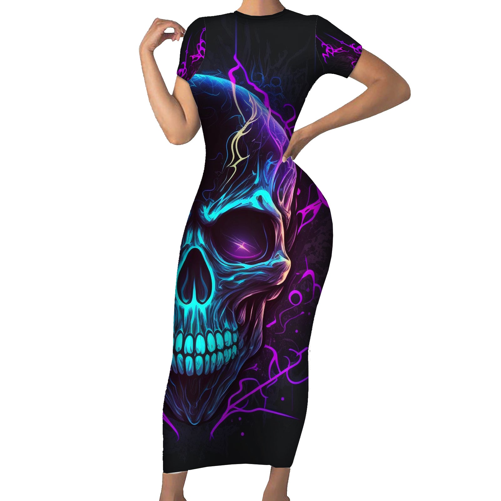 music-is-my-only-friend-skull-short-sleeve-bodycon-dress
