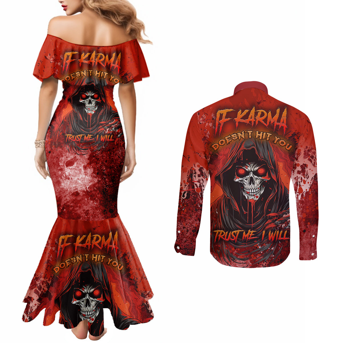 if-karma-doesnt-hit-you-trust-me-i-will-couples-matching-mermaid-dress-and-long-sleeve-button-shirts