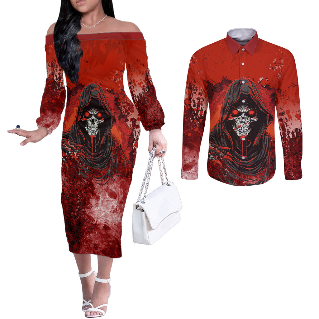 if-karma-doesnt-hit-you-trust-me-i-will-couples-matching-off-the-shoulder-long-sleeve-dress-and-long-sleeve-button-shirts