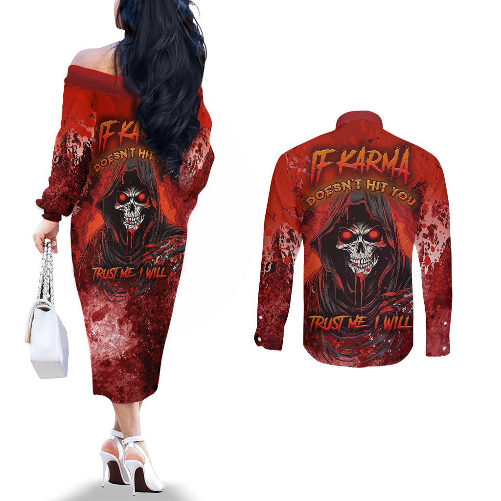 if-karma-doesnt-hit-you-trust-me-i-will-couples-matching-off-the-shoulder-long-sleeve-dress-and-long-sleeve-button-shirts