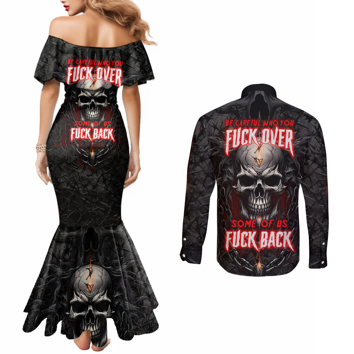 be-careful-skull-couples-matching-mermaid-dress-and-long-sleeve-button-shirts