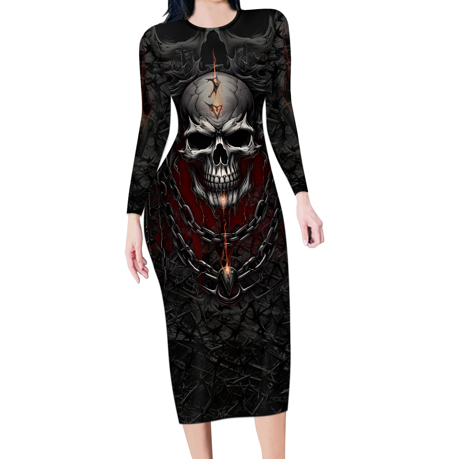 be-careful-skull-long-sleeve-bodycon-dress