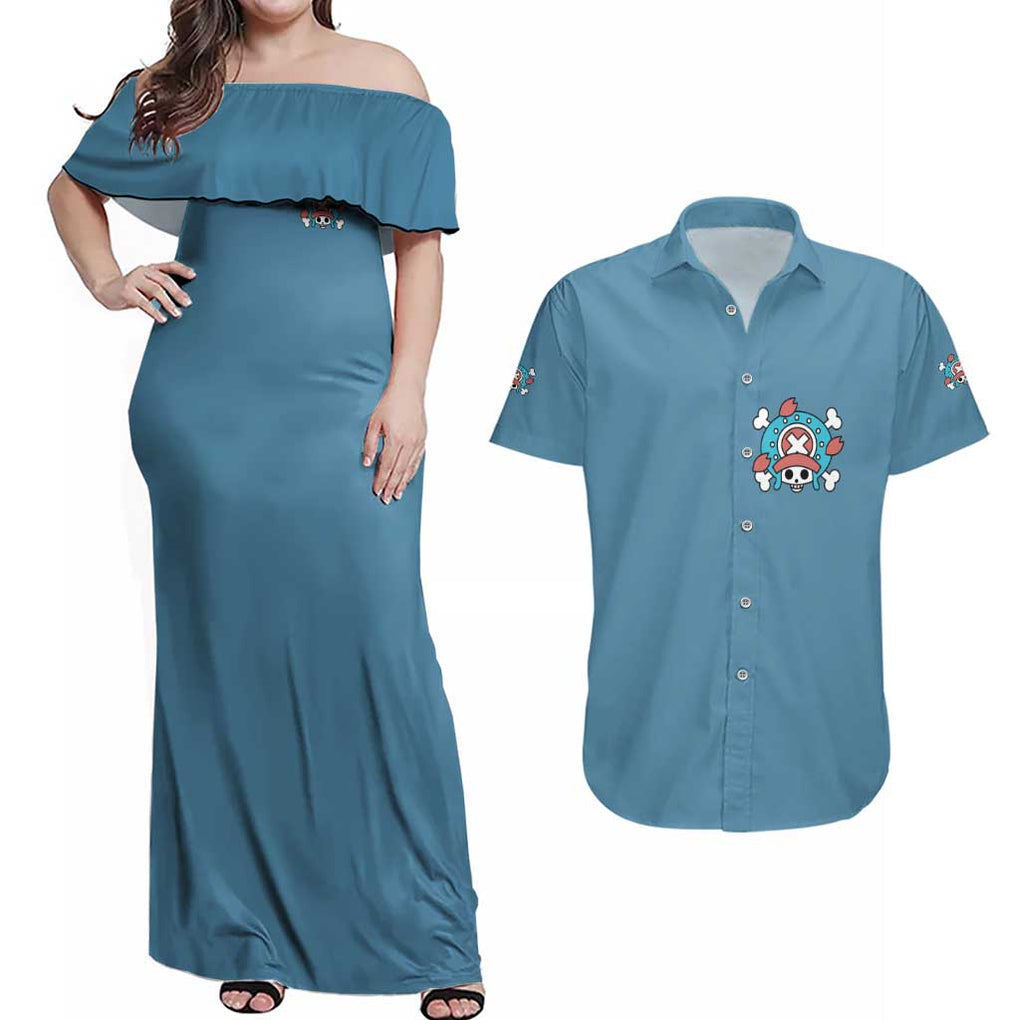 Tony Tony Chopper - Straw Hat -  One Piece Couples Matching Off Shoulder Maxi Dress and Hawaiian Shirt Anime Style