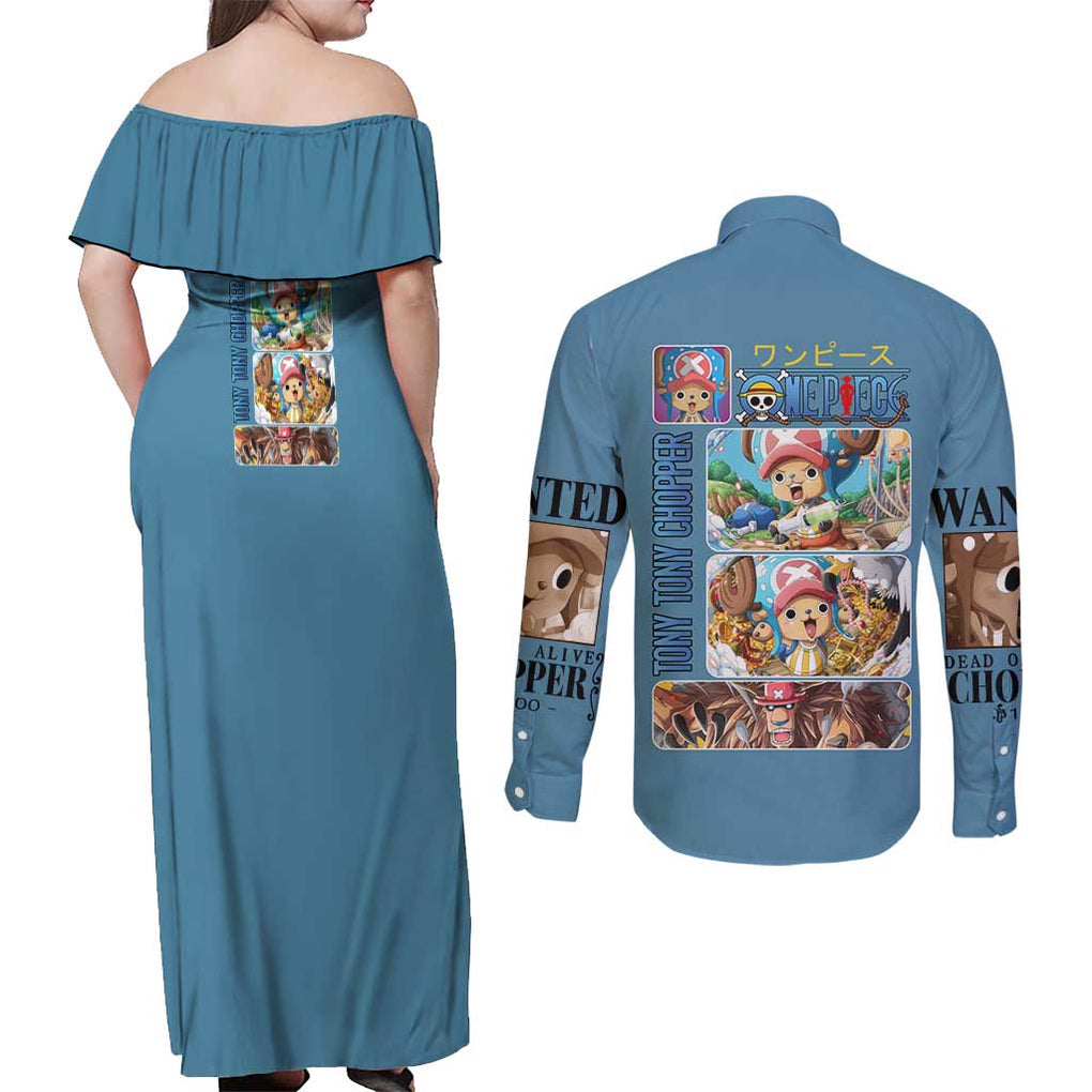 Tony Tony Chopper - Straw Hat -  One Piece Couples Matching Off Shoulder Maxi Dress and Long Sleeve Button Shirt Anime Style