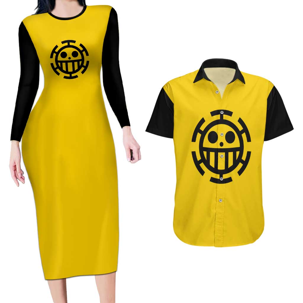 Trafalgar Law One Piece Couples Matching Long Sleeve Bodycon Dress and Hawaiian Shirt Anime Uniform Style