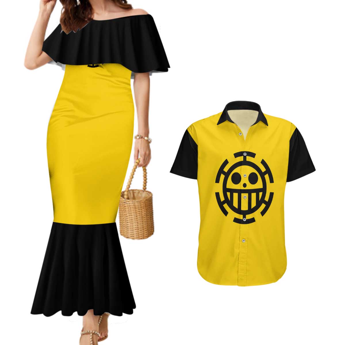 Trafalgar Law One Piece Couples Matching Mermaid Dress and Hawaiian Shirt Anime Uniform Style
