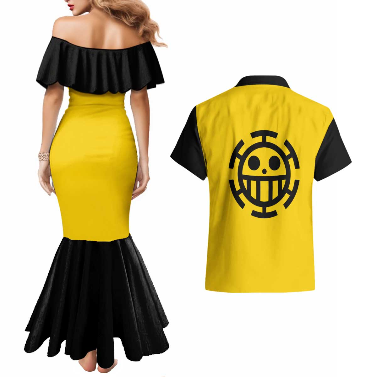Trafalgar Law One Piece Couples Matching Mermaid Dress and Hawaiian Shirt Anime Uniform Style