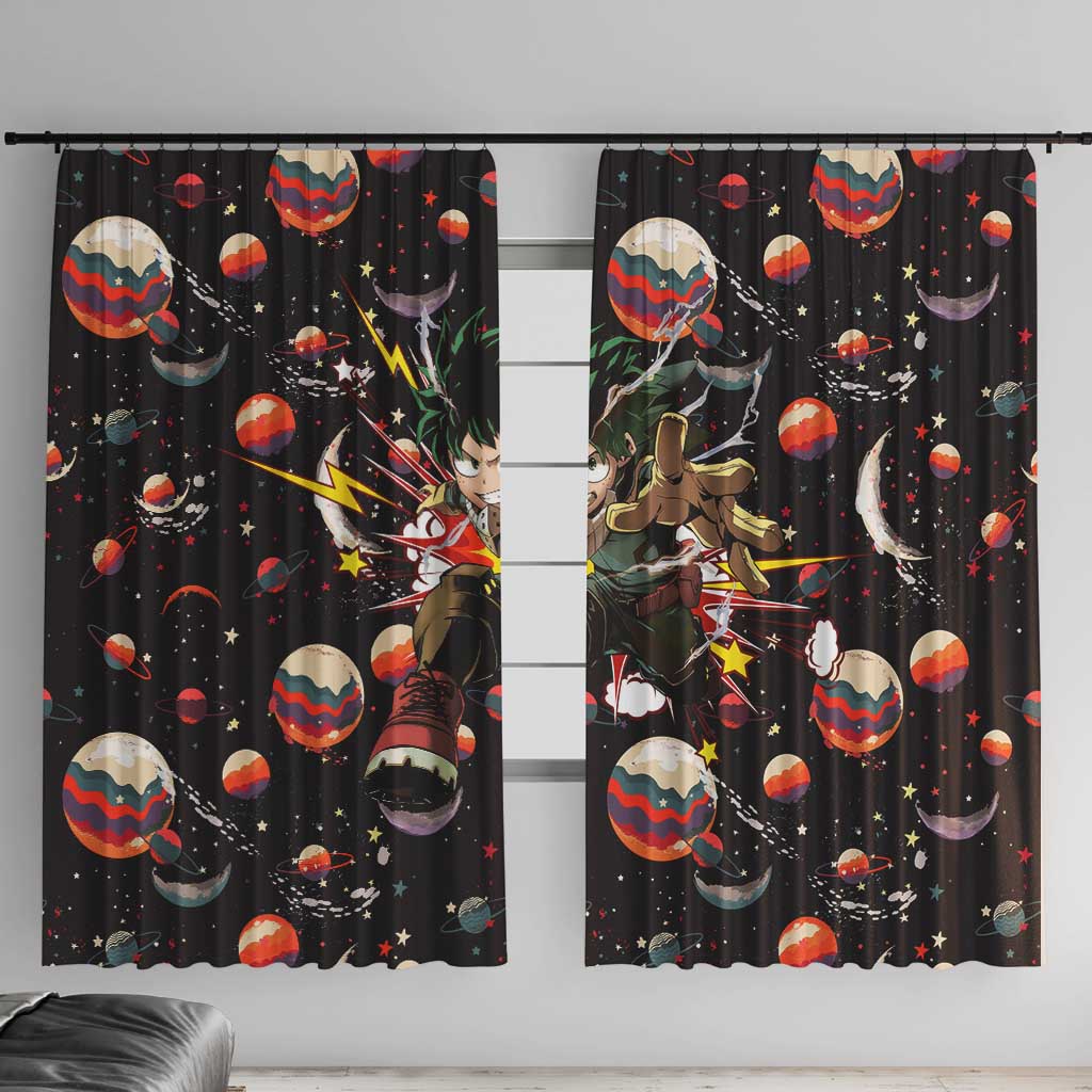 Retro Universe Deku My Hero Academia Window Curtain Anime Mid Cosmic Pattern Style