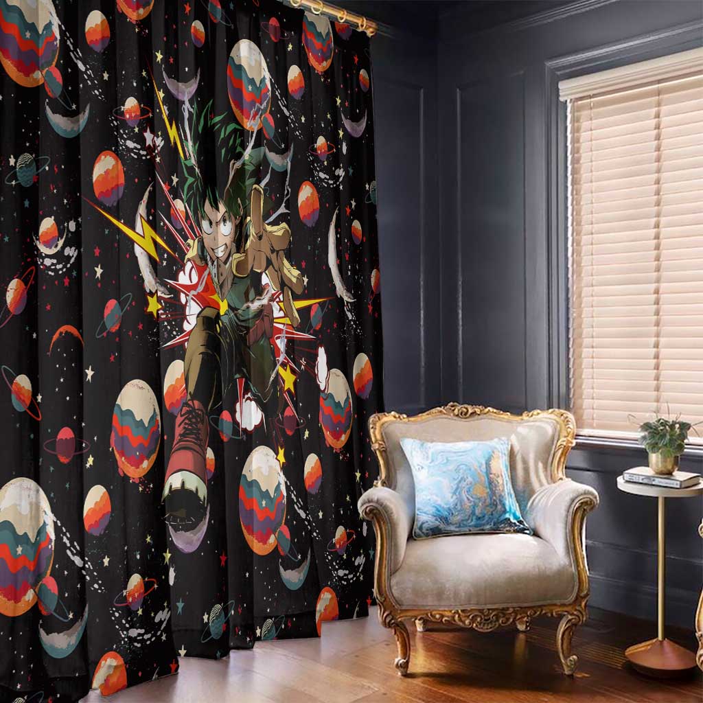 Retro Universe Deku My Hero Academia Window Curtain Anime Mid Cosmic Pattern Style