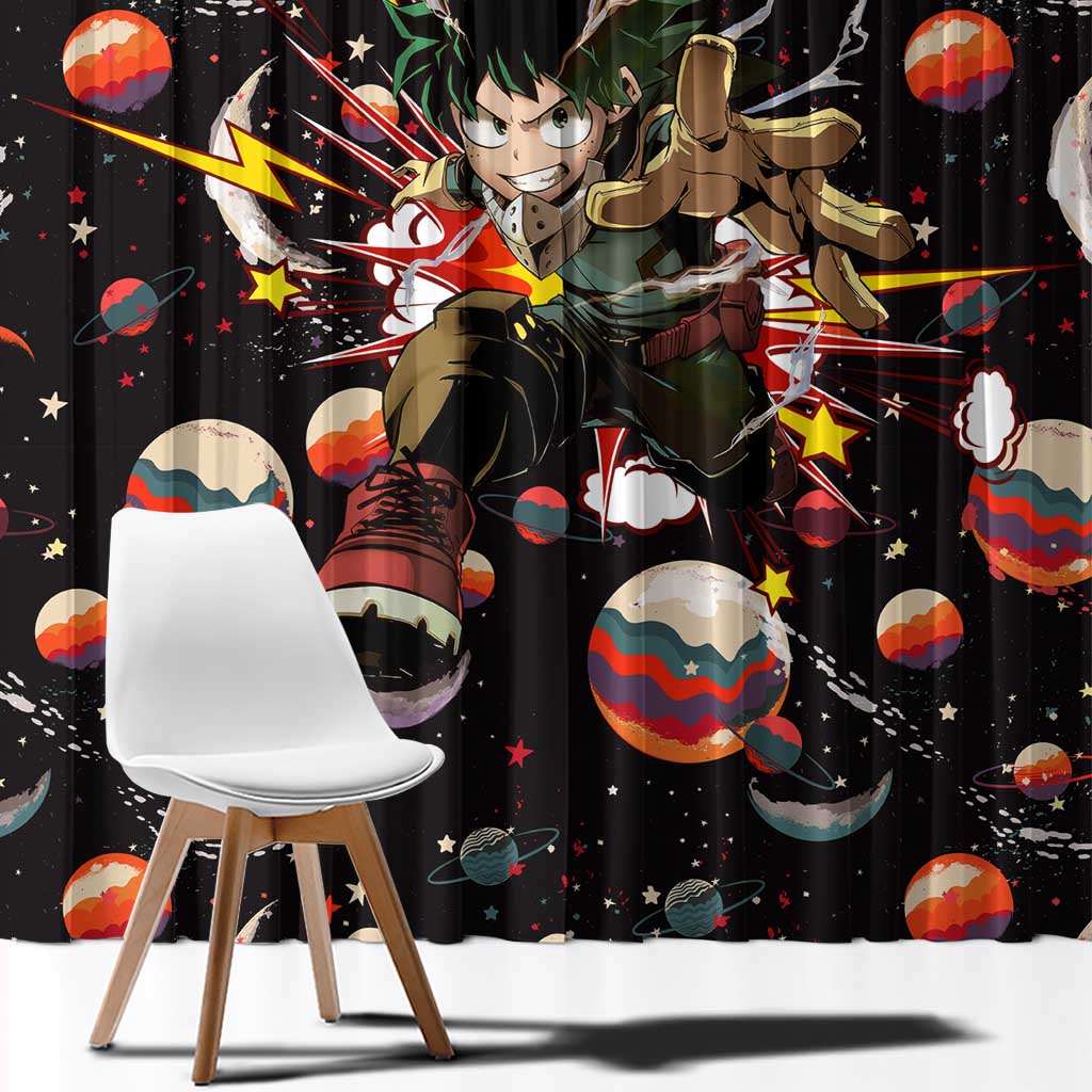 Retro Universe Deku My Hero Academia Window Curtain Anime Mid Cosmic Pattern Style
