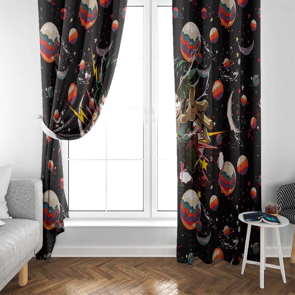 Retro Universe Deku My Hero Academia Window Curtain Anime Mid Cosmic Pattern Style
