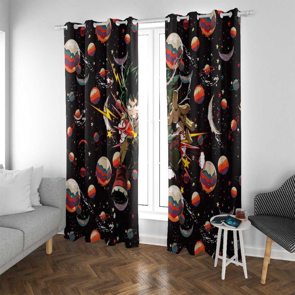 Retro Universe Deku My Hero Academia Window Curtain Anime Mid Cosmic Pattern Style
