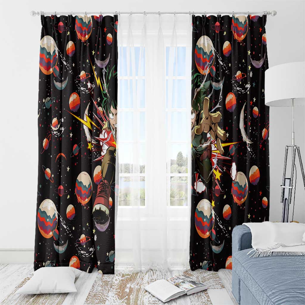 Retro Universe Deku My Hero Academia Window Curtain Anime Mid Cosmic Pattern Style