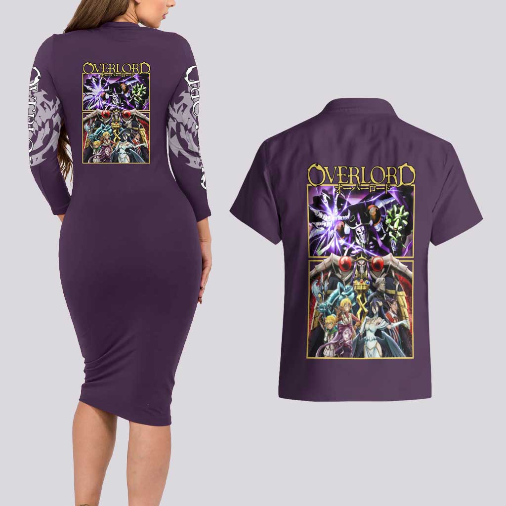 Ainz Ooal Gown Overlord Couples Matching Long Sleeve Bodycon Dress and Hawaiian Shirt Anime Style