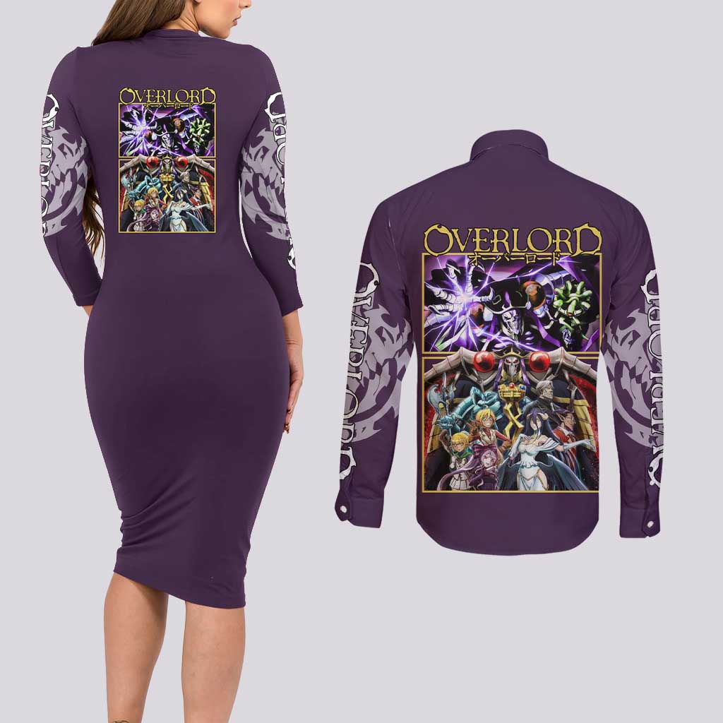 Ainz Ooal Gown Overlord Couples Matching Long Sleeve Bodycon Dress and Long Sleeve Button Shirt Anime Style