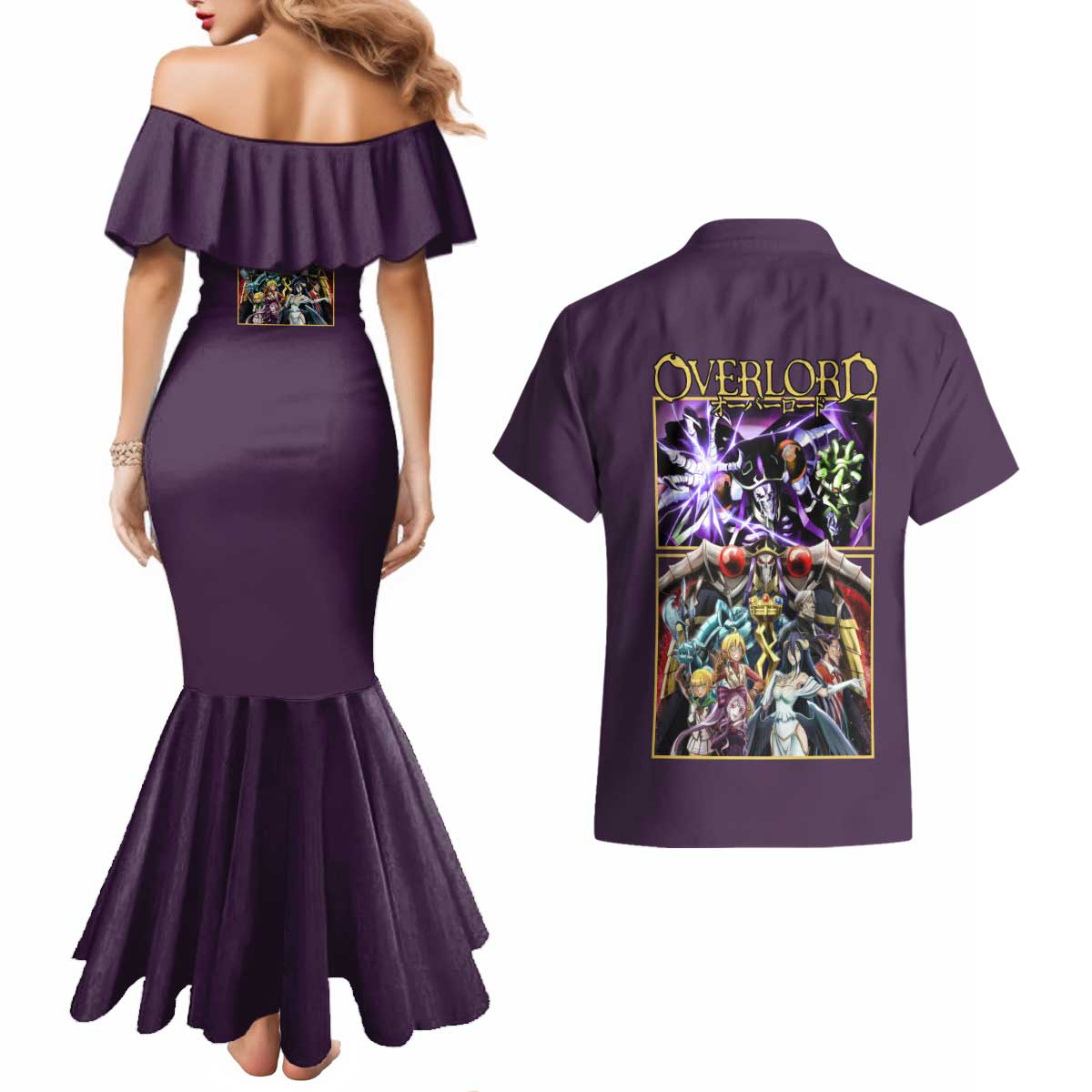 Ainz Ooal Gown Overlord Couples Matching Mermaid Dress and Hawaiian Shirt Anime Style