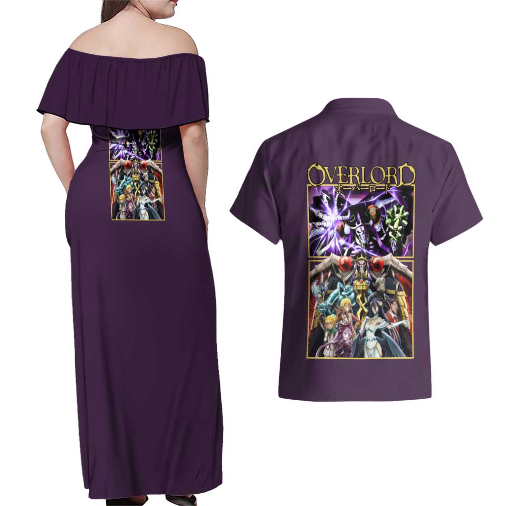 Ainz Ooal Gown Overlord Couples Matching Off Shoulder Maxi Dress and Hawaiian Shirt Anime Style