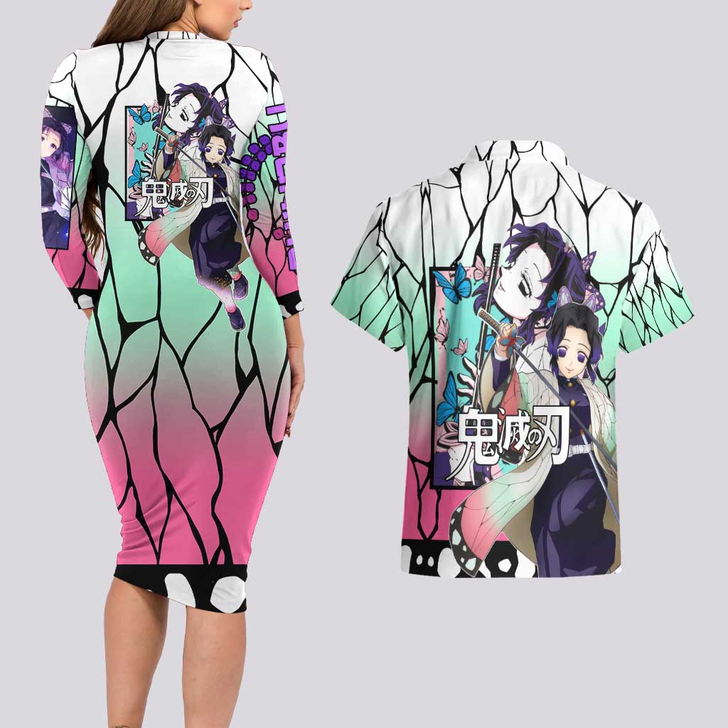 Kocho Shinobu Haori Demon Slayer Couples Matching Long Sleeve Bodycon Dress and Hawaiian Shirt Anime Style
