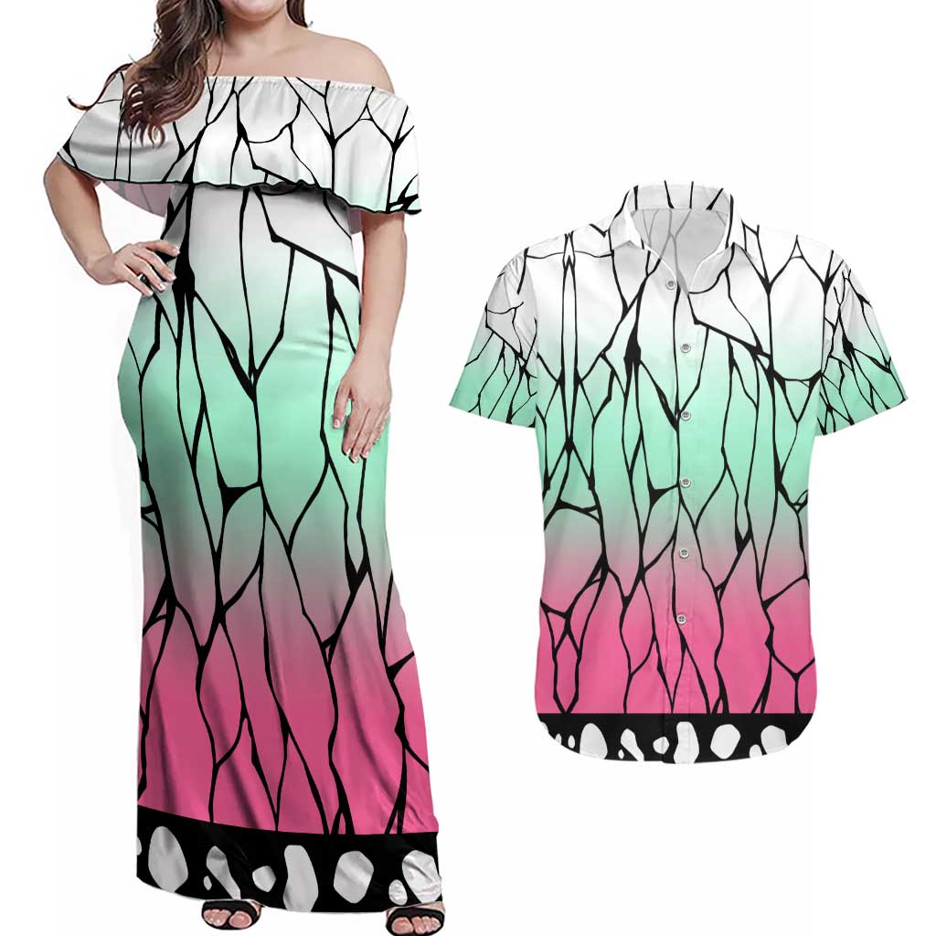 Kocho Shinobu Haori Demon Slayer Couples Matching Off Shoulder Maxi Dress and Hawaiian Shirt Anime Style