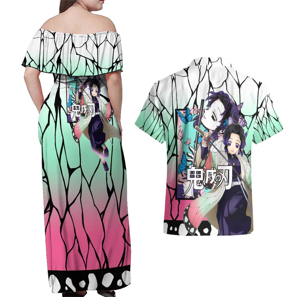 Kocho Shinobu Haori Demon Slayer Couples Matching Off Shoulder Maxi Dress and Hawaiian Shirt Anime Style