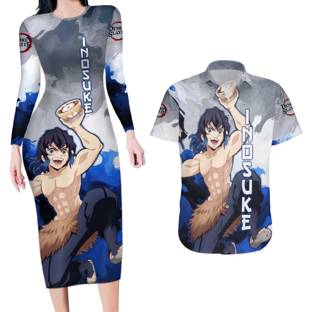 Inosuke - Demon Slayer Couples Matching Long Sleeve Bodycon Dress and Hawaiian Shirt Anime Style