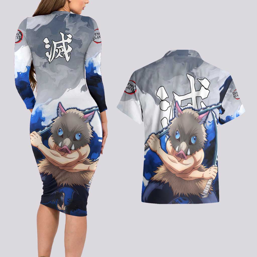 Inosuke - Demon Slayer Couples Matching Long Sleeve Bodycon Dress and Hawaiian Shirt Anime Style