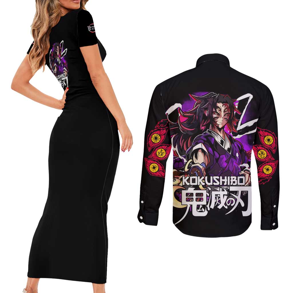 Kokushibo Demon Slayer Couples Matching Short Sleeve Bodycon Dress and Long Sleeve Button Shirt Anime Style TS04