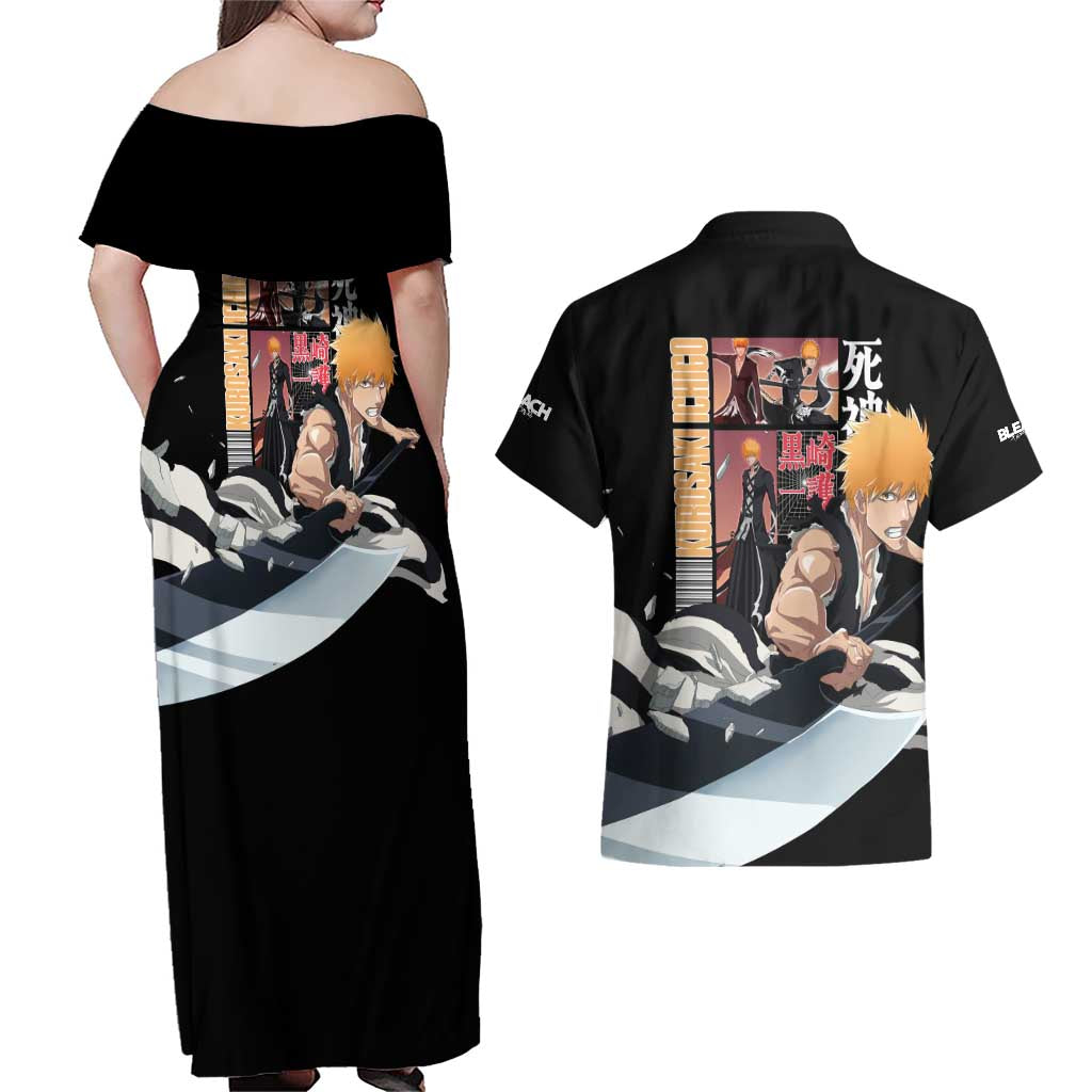 Kurosaki Ichigo TYBWA V3 Bleach Couples Matching Off Shoulder Maxi Dress and Hawaiian Shirt Anime Style