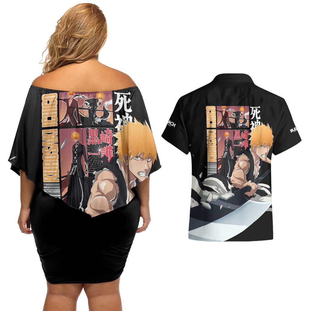 Kurosaki Ichigo TYBWA V3 Bleach Couples Matching Off Shoulder Short Dress and Hawaiian Shirt Anime Style