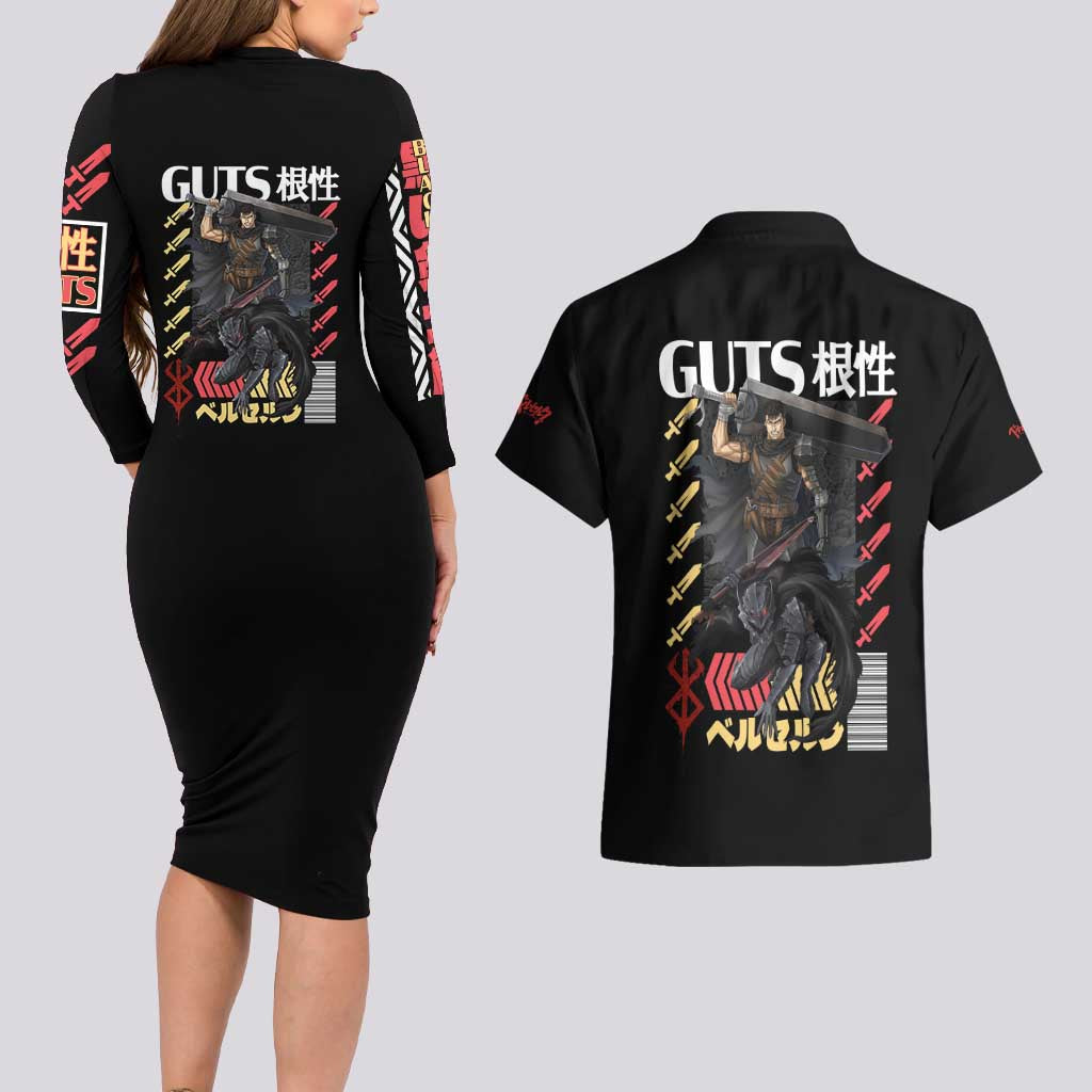 Guts V2 Berserk Ball Couples Matching Long Sleeve Bodycon Dress and Hawaiian Shirt Anime Style