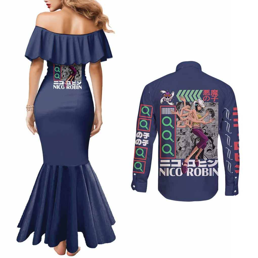 Nico Robin - Straw Hat Team - One Piece Couples Matching Mermaid Dress and Long Sleeve Button Shirt Anime Style