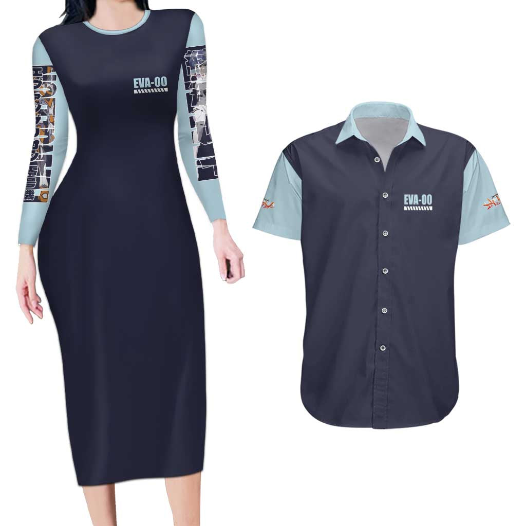 Rei Ayanami x Eva 00 Neon Genesis Evangelion Couples Matching Long Sleeve Bodycon Dress and Hawaiian Shirt Anime Style