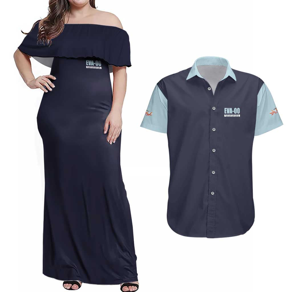 Rei Ayanami x Eva 00 Neon Genesis Evangelion Couples Matching Off Shoulder Maxi Dress and Hawaiian Shirt Anime Style
