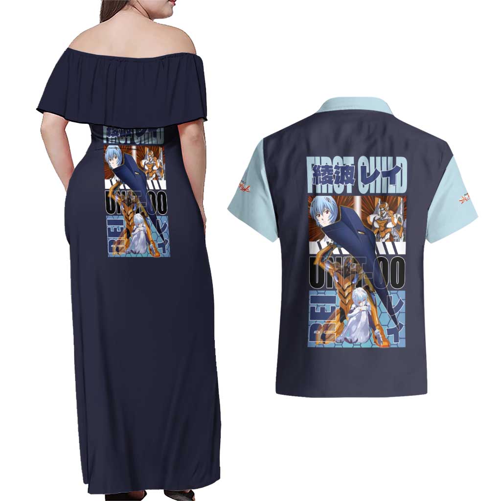 Rei Ayanami x Eva 00 Neon Genesis Evangelion Couples Matching Off Shoulder Maxi Dress and Hawaiian Shirt Anime Style
