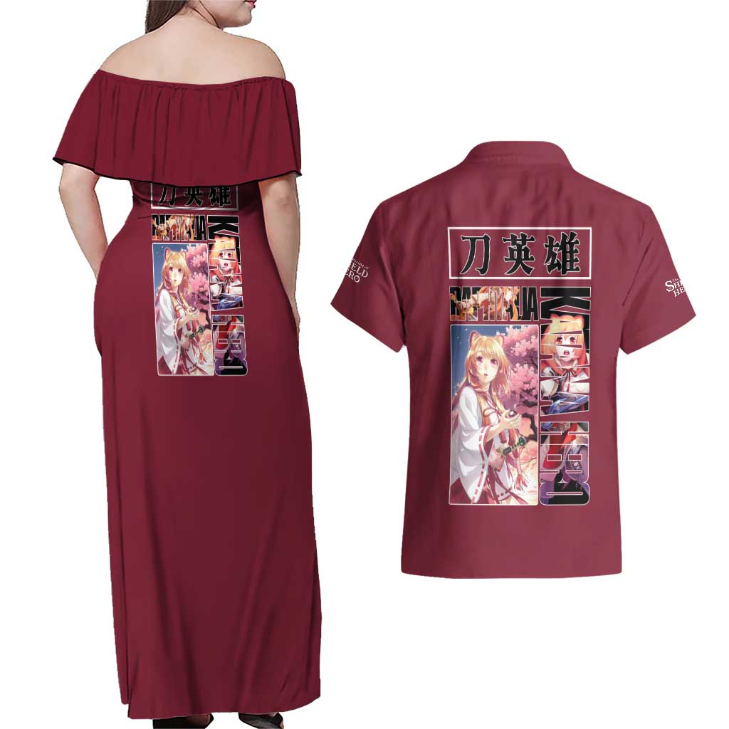 Raphtalia The Rising of the Shield Hero Couples Matching Off Shoulder Maxi Dress and Hawaiian Shirt Anime Style