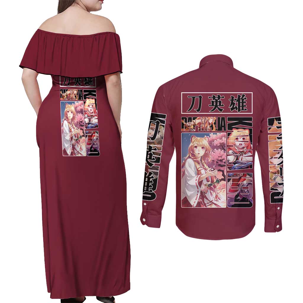 Raphtalia The Rising of the Shield Hero Couples Matching Off Shoulder Maxi Dress and Long Sleeve Button Shirt Anime Style