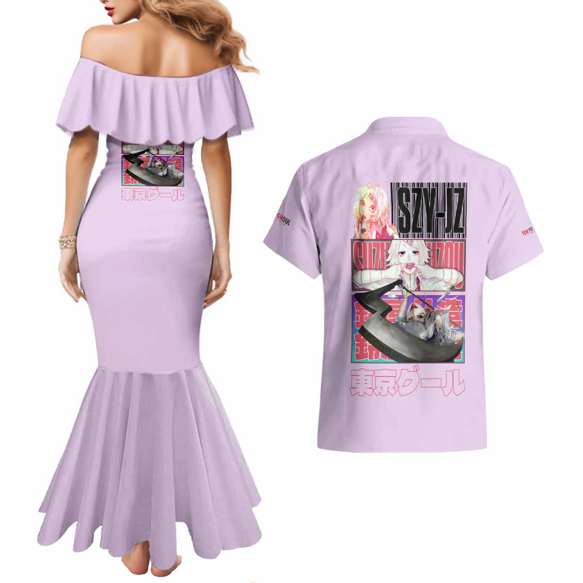 Suzuya Juuzou Tokyo Ghoul Couples Matching Mermaid Dress and Hawaiian Shirt Anime Style