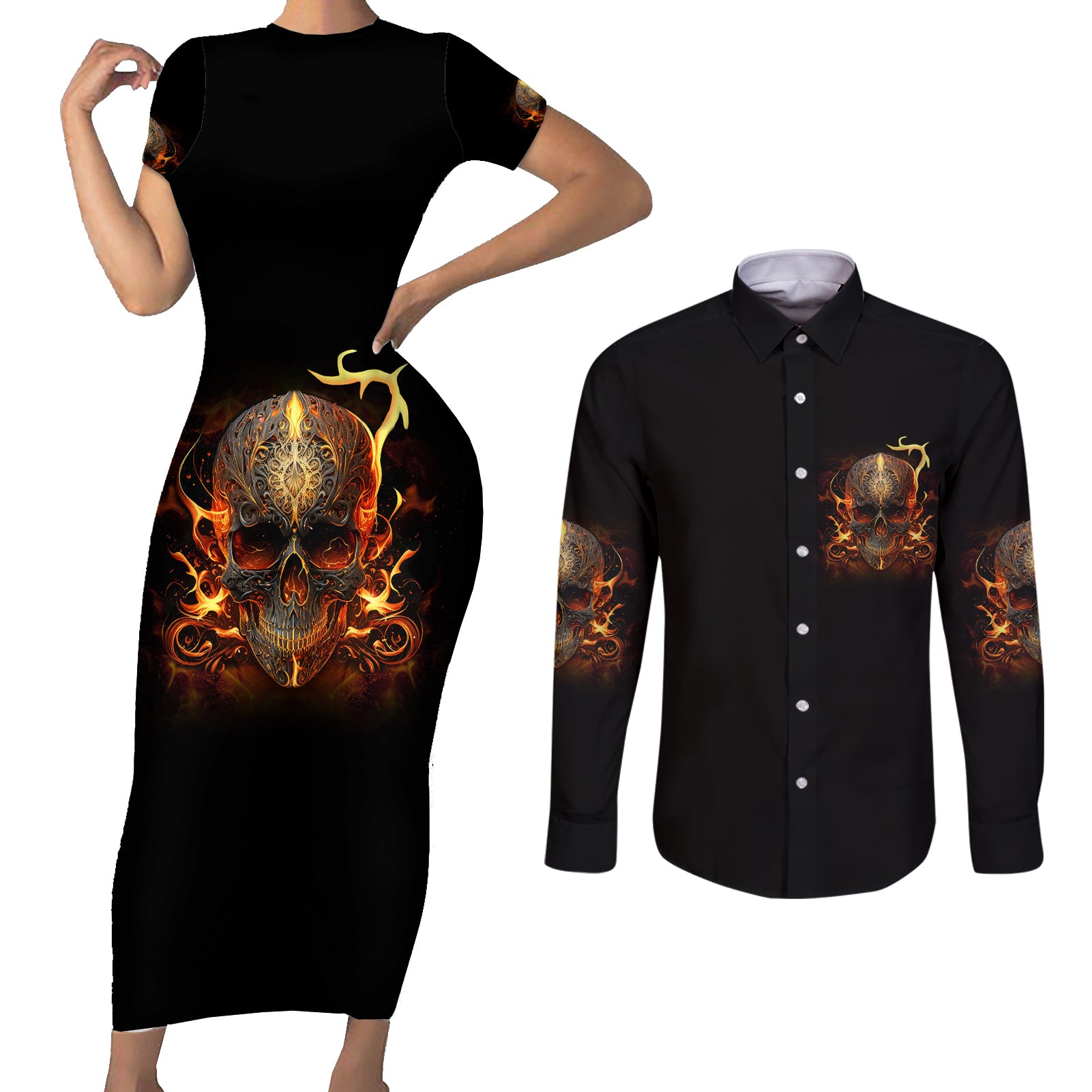 did-i-piss-you-off-skull-filagree-couples-matching-short-sleeve-bodycon-dress-and-long-sleeve-button-shirt