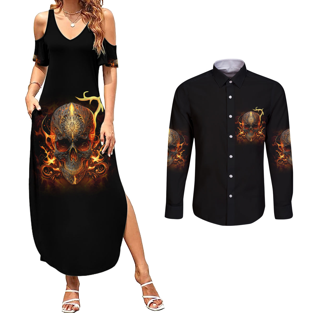 did-i-piss-you-off-skull-filagree-couples-matching-summer-maxi-dress-and-long-sleeve-button-shirt