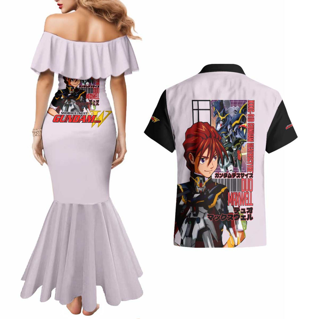 Deathscythe x Duo Maxwell Gundam Wing Endless Waltz Couples Matching Mermaid Dress and Hawaiian Shirt Anime Style