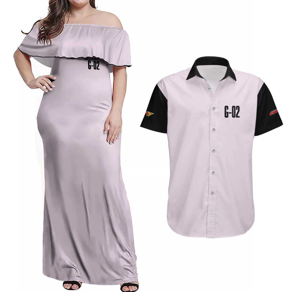 Deathscythe x Duo Maxwell Gundam Wing Endless Waltz Couples Matching Off Shoulder Maxi Dress and Hawaiian Shirt Anime Style