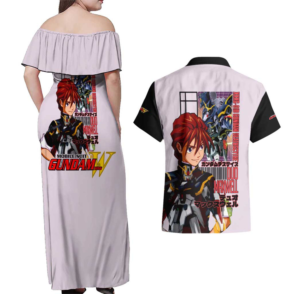 Deathscythe x Duo Maxwell Gundam Wing Endless Waltz Couples Matching Off Shoulder Maxi Dress and Hawaiian Shirt Anime Style