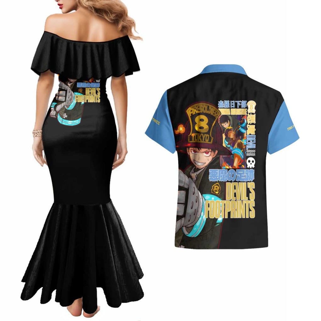 Shinra Kusakabe Fire Force Couples Matching Mermaid Dress and Hawaiian Shirt Anime Style