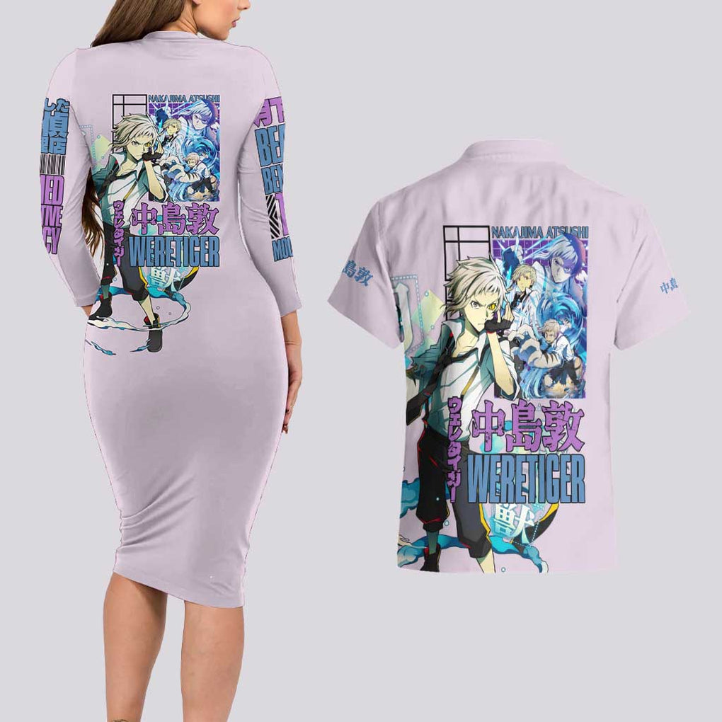 Nakajima Atsushi Bungou Stray Dogs Couples Matching Long Sleeve Bodycon Dress and Hawaiian Shirt Anime Style